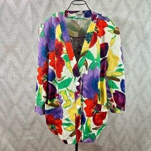 Vintage Givenchy en plus floral watercolor linen blazer